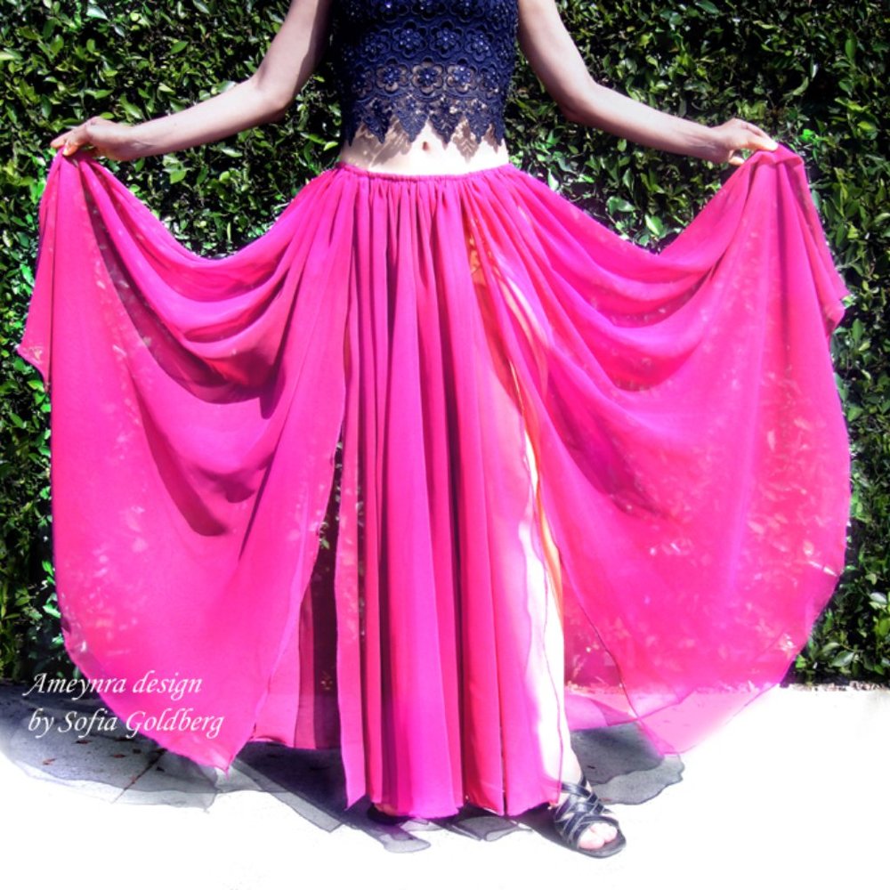 Dark Pink Chiffon Skirt 2 slits Ameynra design